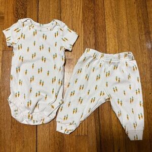Carrot Print Baby Bodysuit & Pants Set - White with Orange/Green Carrots